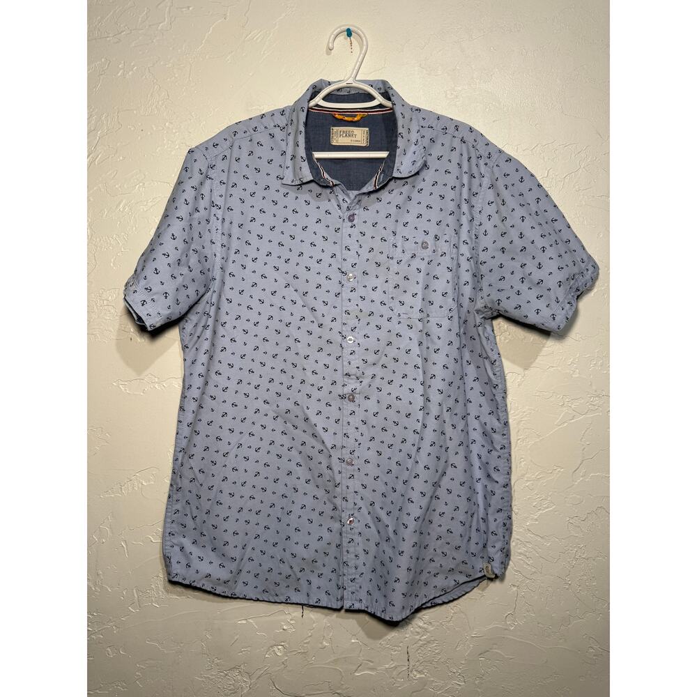 Free Planet anchor novelty print button down camp shirt mens XL coastal nautical